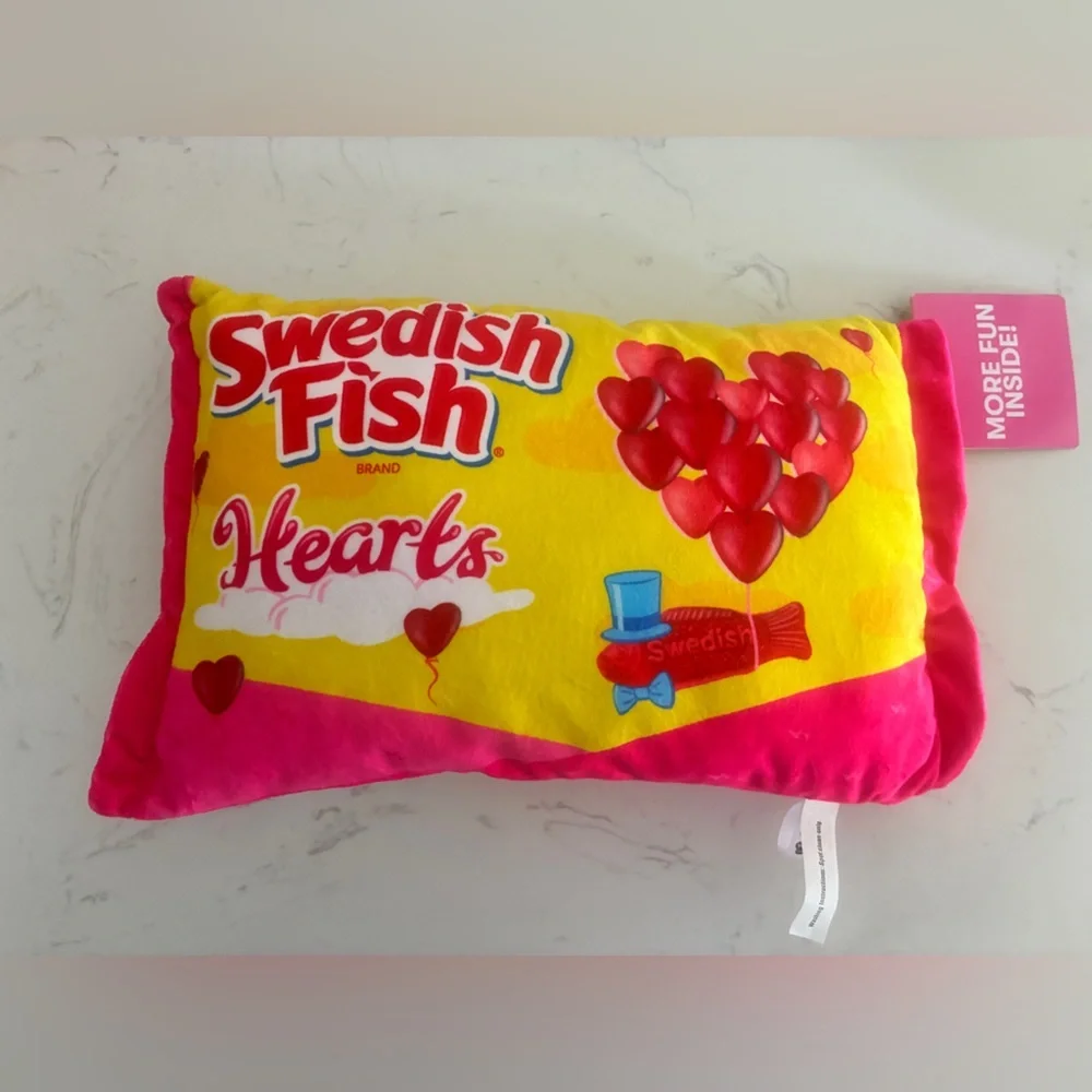 Swedish Fish Hearts Plush Pillow Candy Bag Design 1 Heart Inside NWT